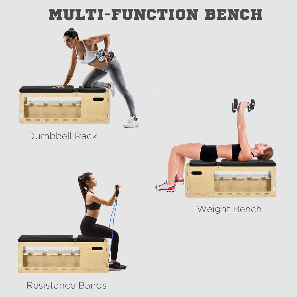 Adjustable Incline Weight Bench — Wooden Home Gym with Dumbbell Rack