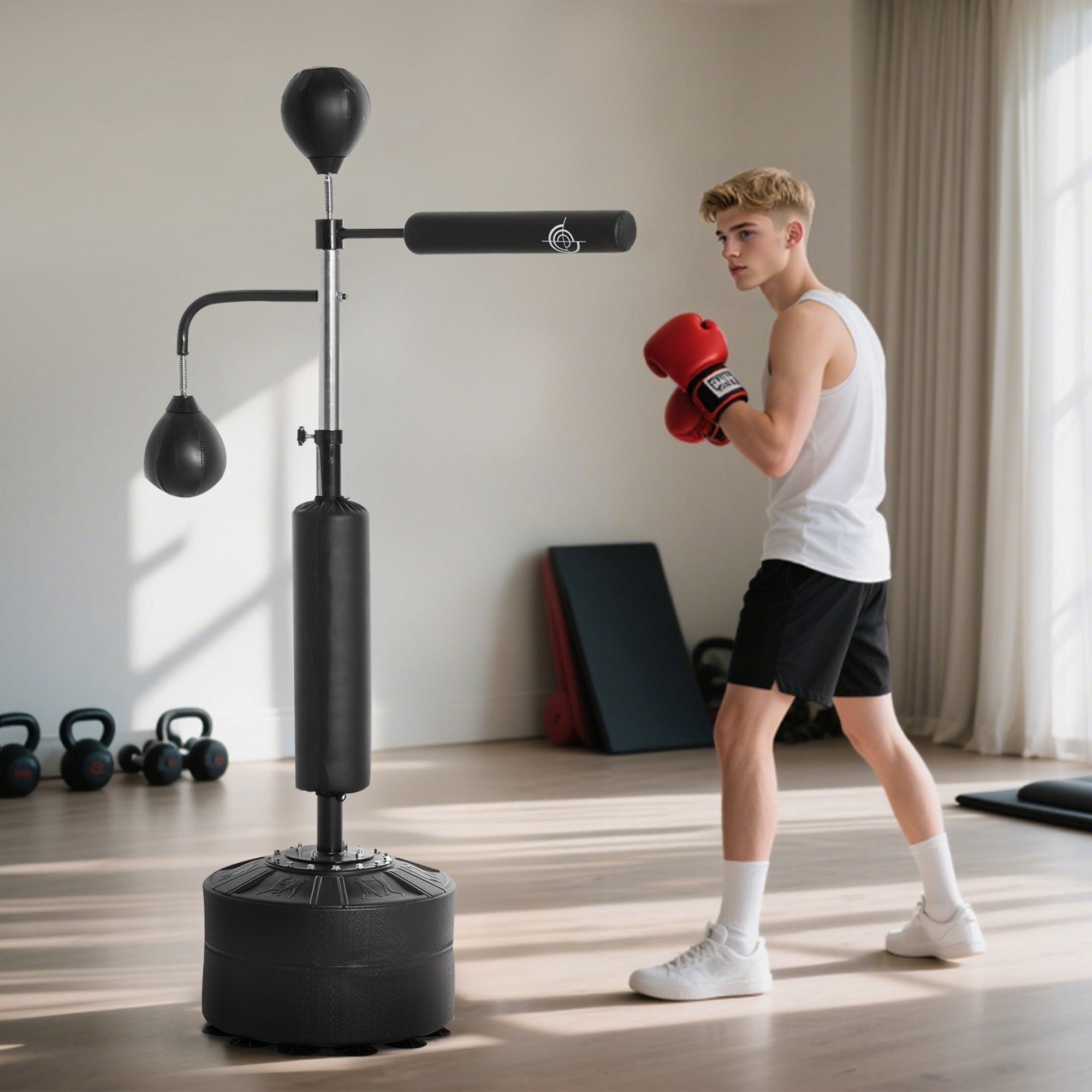 4-in-1 Boxing Punching Bag Stand — 2 Speed Balls & 360° Relax Bar