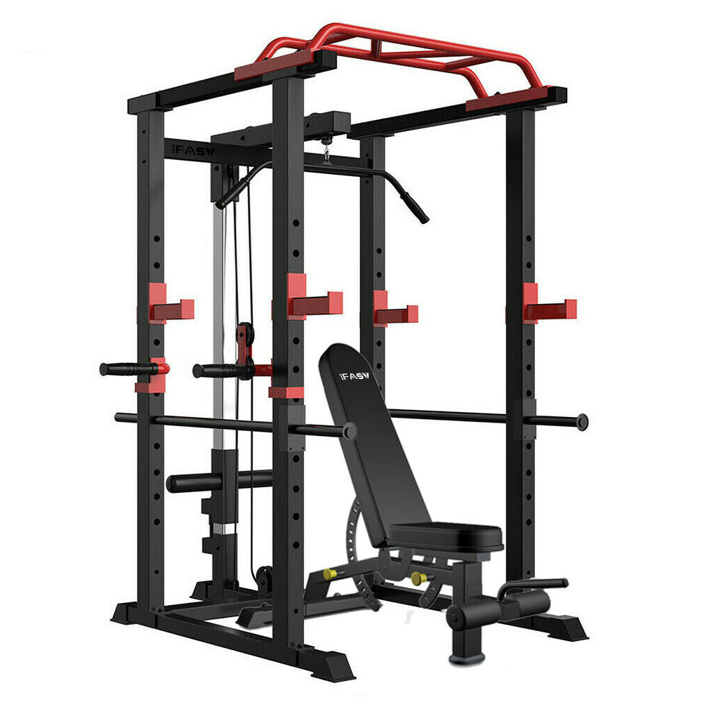 Multi-Function Power Cage — Adjustable Pull-Up Squat Rack & Barbell Station