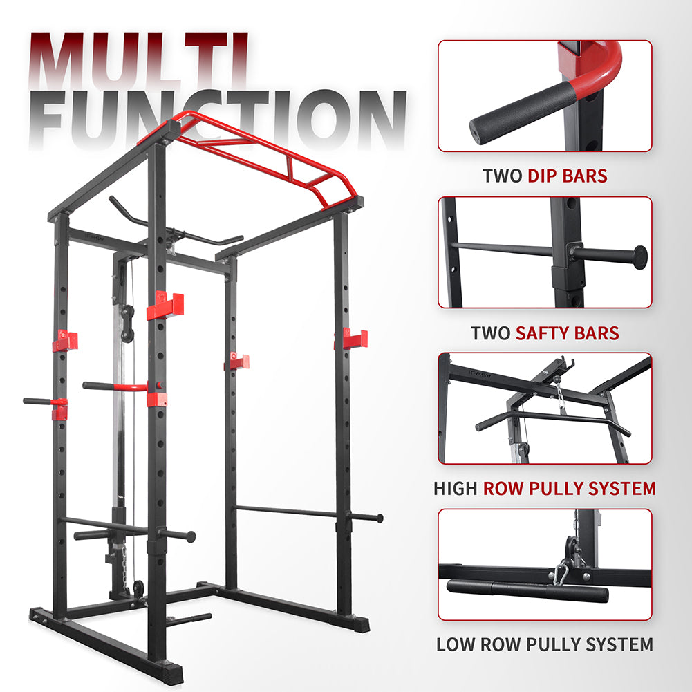 Multi-Function Power Cage — Adjustable Pull-Up Squat Rack & Barbell Station