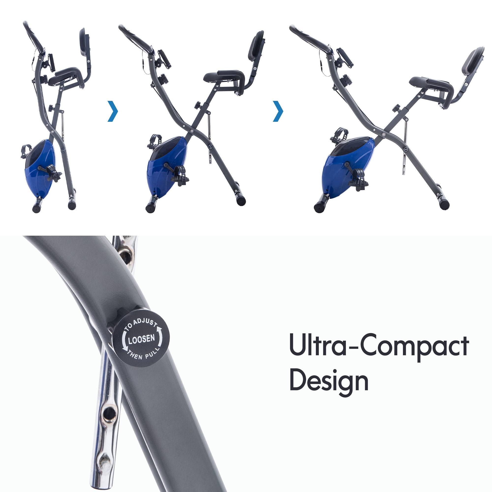 Folding Exercise Bike — Upright Recumbent X-Bike with Adjustable Resistance