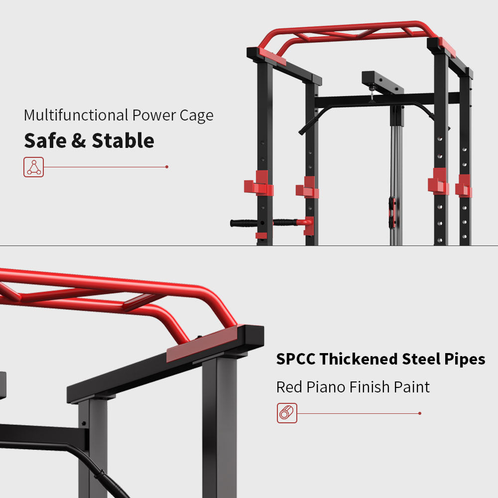 Multi-Function Power Cage — Adjustable Pull-Up Squat Rack & Barbell Station