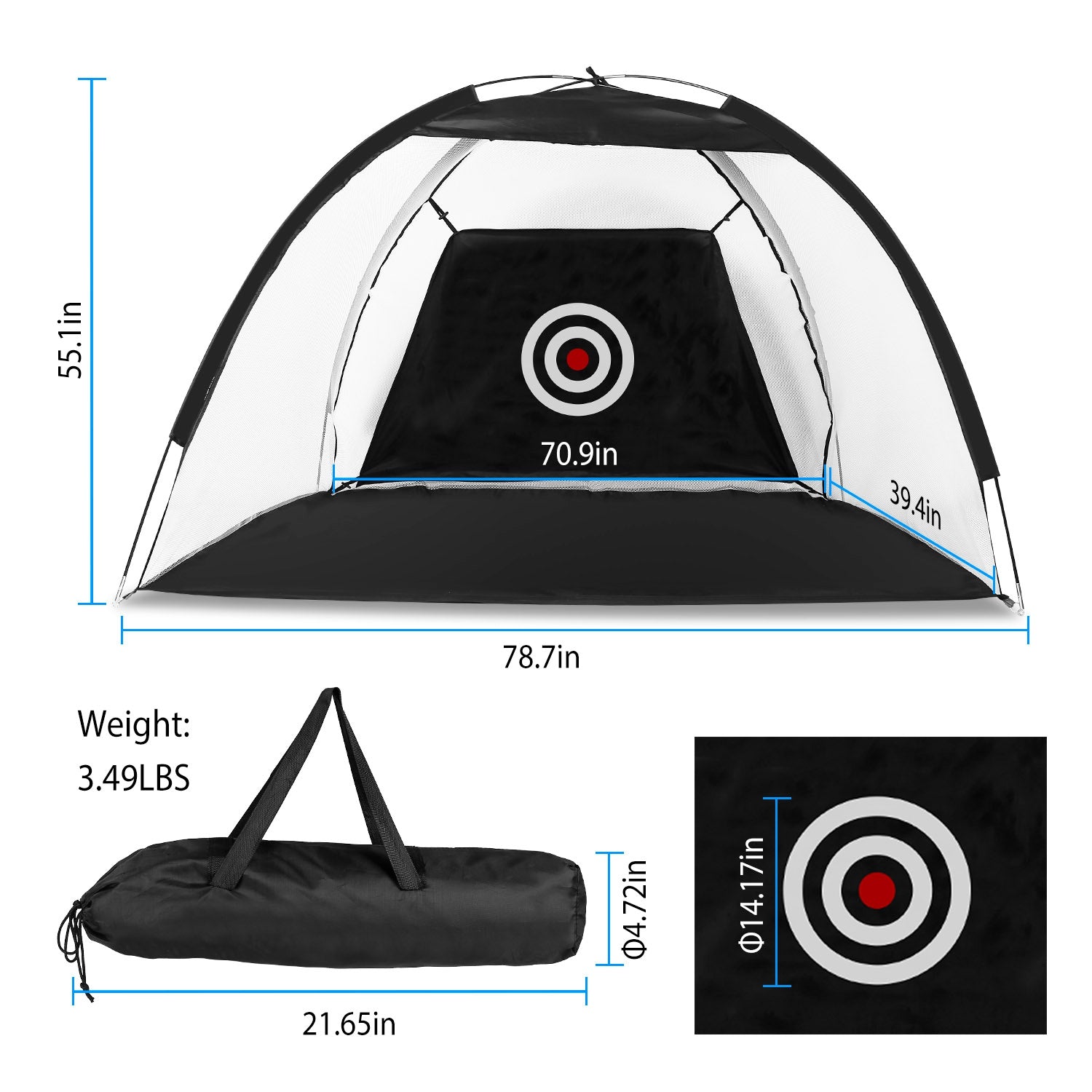 Golf Practice Net — Indoor & Outdoor Driving Hitting Net with Target & Carry Bag