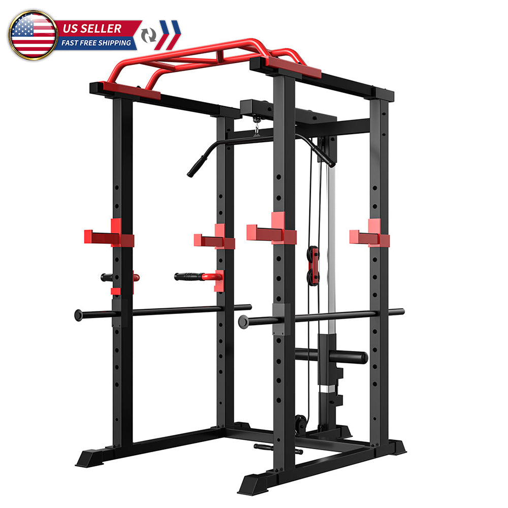 Multi-Function Power Cage — Adjustable Pull-Up Squat Rack & Barbell Station