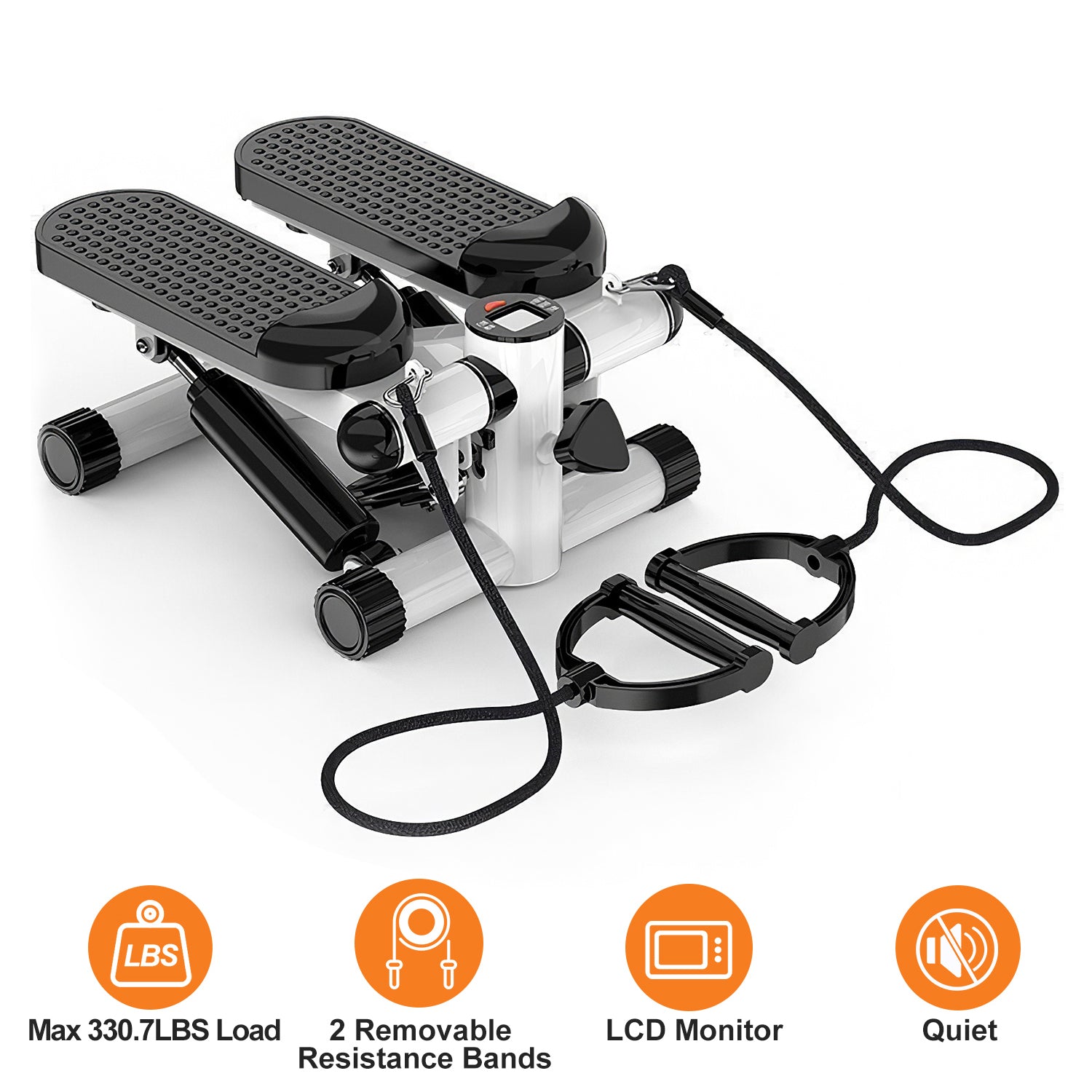 Mini Stair Stepper with Resistance Bands — LCD Monitor, 330 lb Capacity