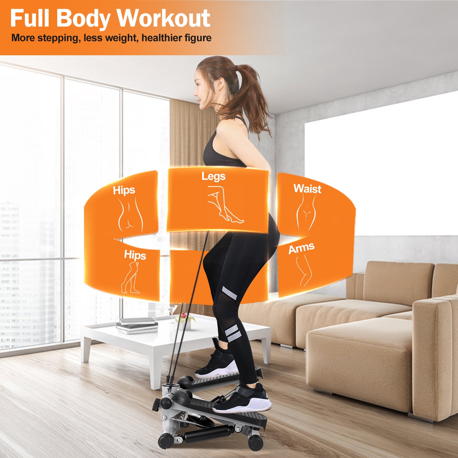 Mini Stair Stepper with Resistance Bands — LCD Monitor, 330 lb Capacity