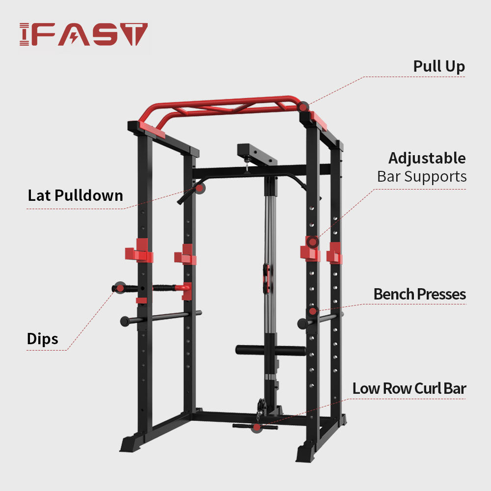Multi-Function Power Cage — Adjustable Pull-Up Squat Rack & Barbell Station