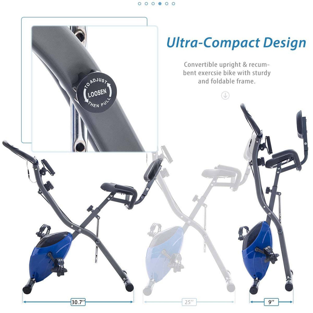 Folding Exercise Bike — Upright Recumbent X-Bike with Adjustable Resistance