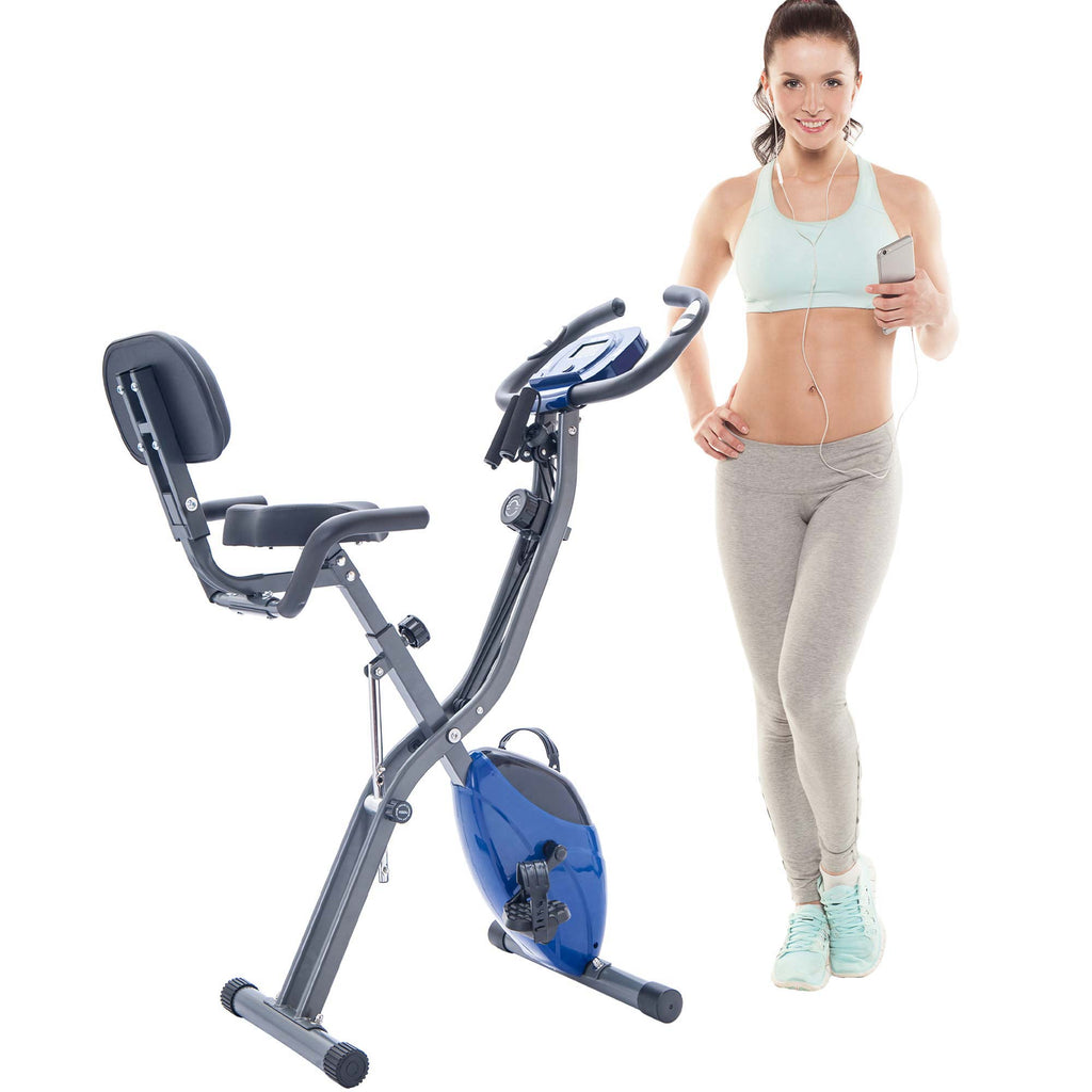 Folding Exercise Bike — Upright Recumbent X-Bike with Adjustable Resistance