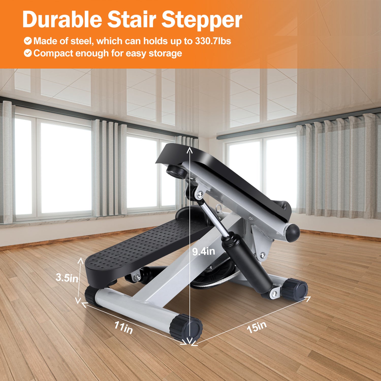 Mini Stair Stepper with Resistance Bands — LCD Monitor, 330 lb Capacity