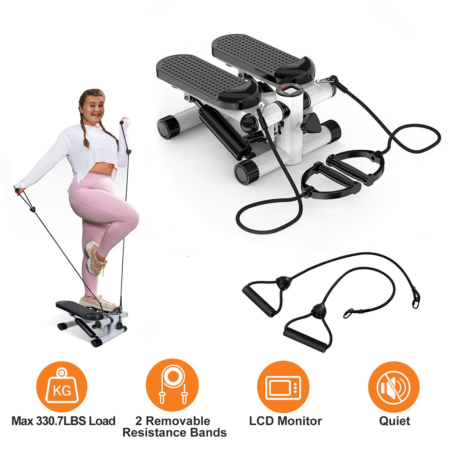 Mini Stair Stepper with Resistance Bands — LCD Monitor, 330 lb Capacity