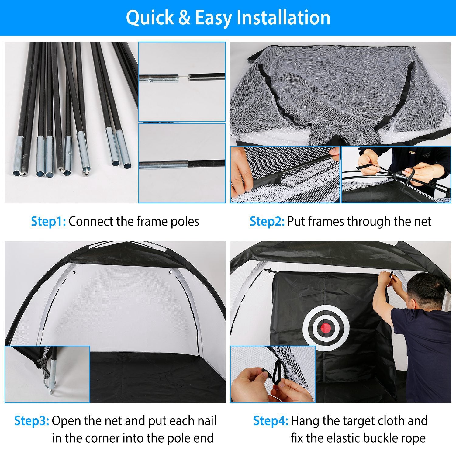 Golf Practice Net — Indoor & Outdoor Driving Hitting Net with Target & Carry Bag