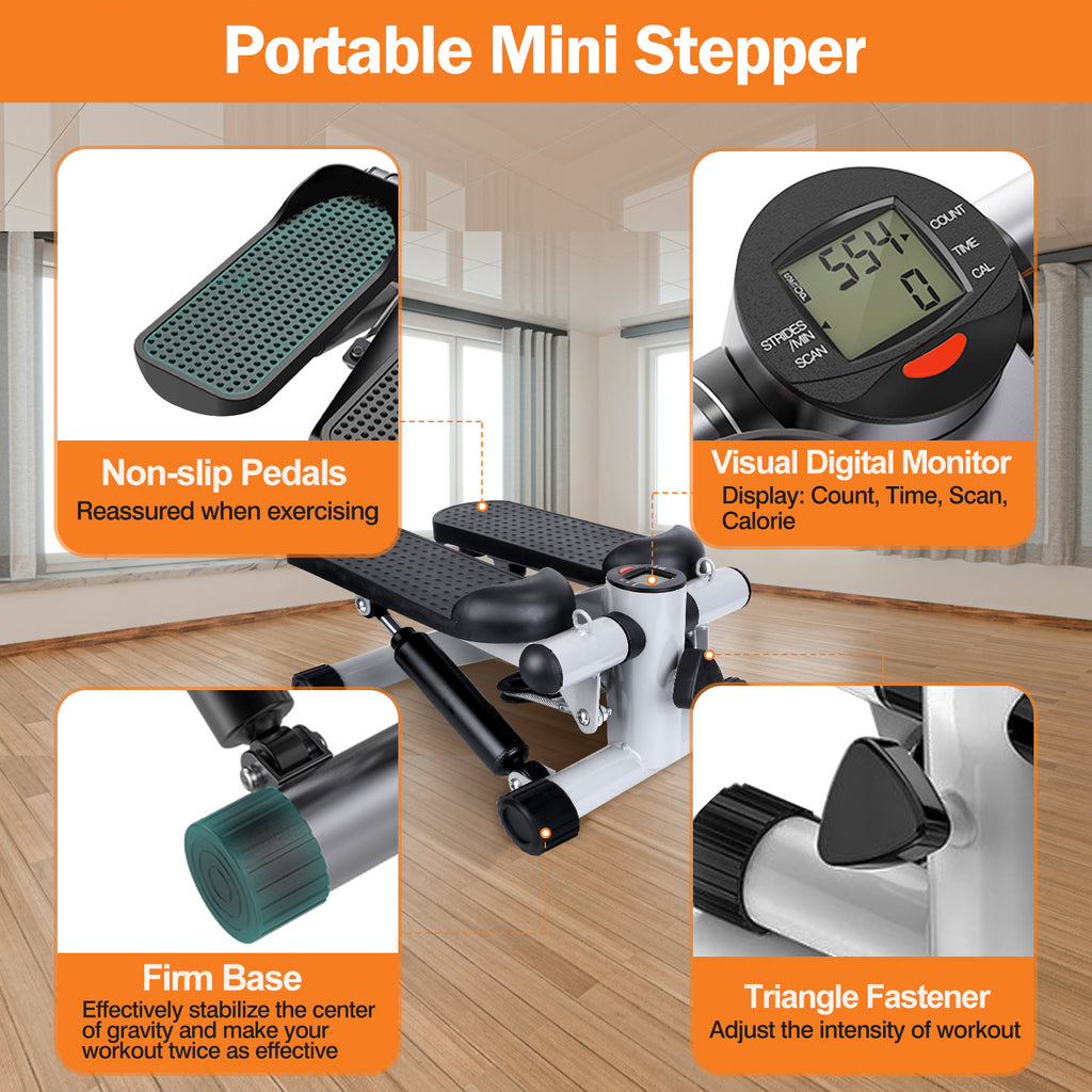 Mini Stair Stepper with Resistance Bands — LCD Monitor, 330 lb Capacity