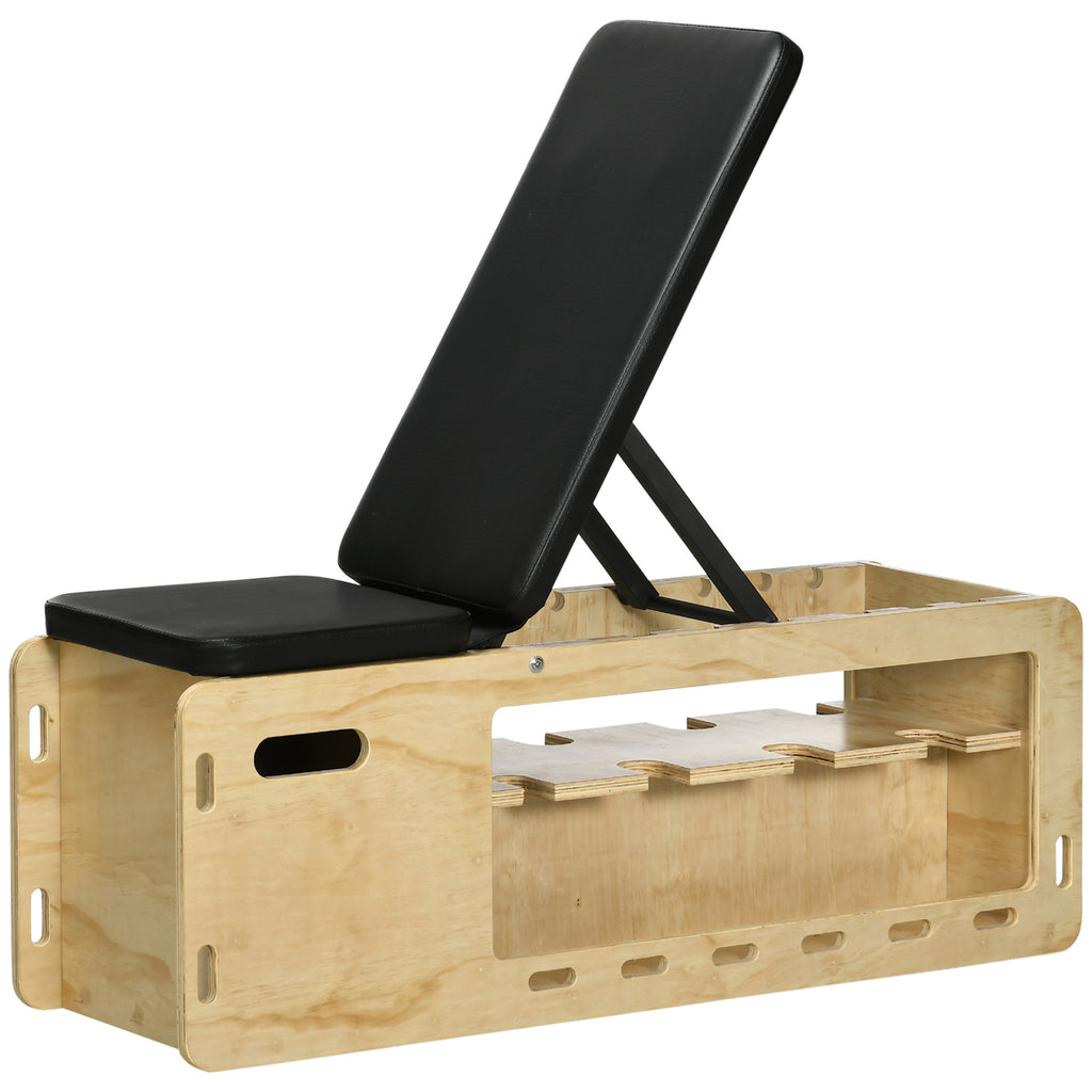Adjustable Incline Weight Bench — Wooden Home Gym with Dumbbell Rack