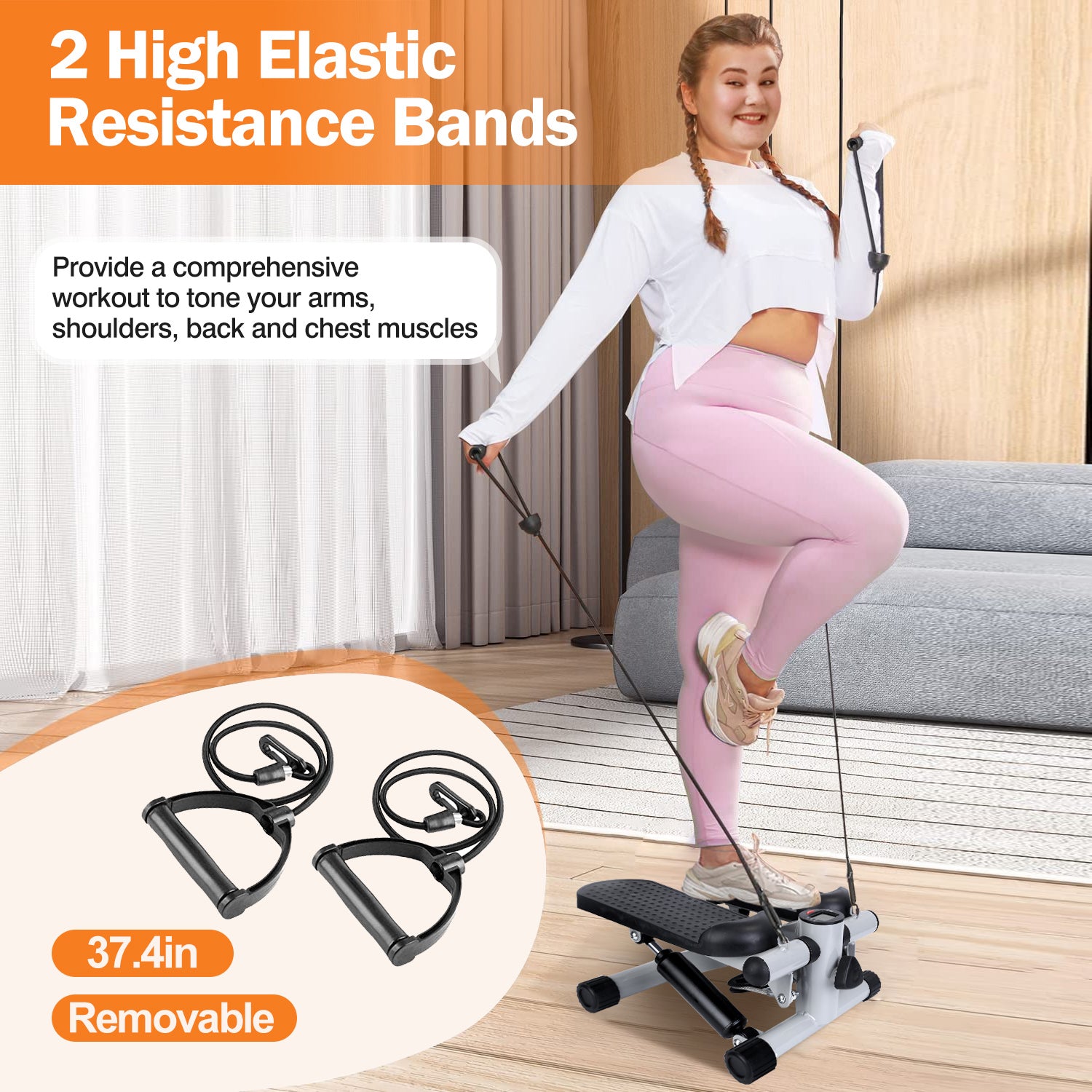Mini Stair Stepper with Resistance Bands — LCD Monitor, 330 lb Capacity